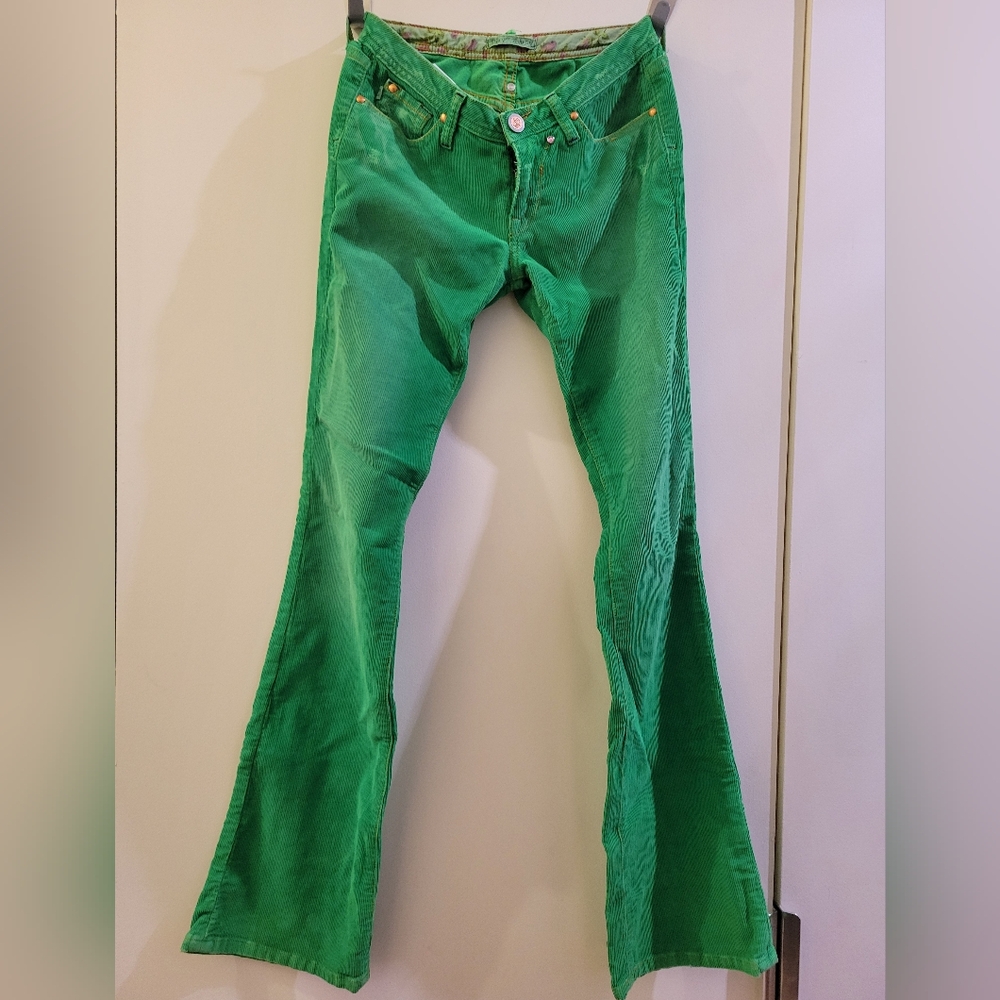 Vintage Betsey Johnson Green corduroy flare